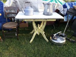 Table with Coffee Pot and Tea Kettle